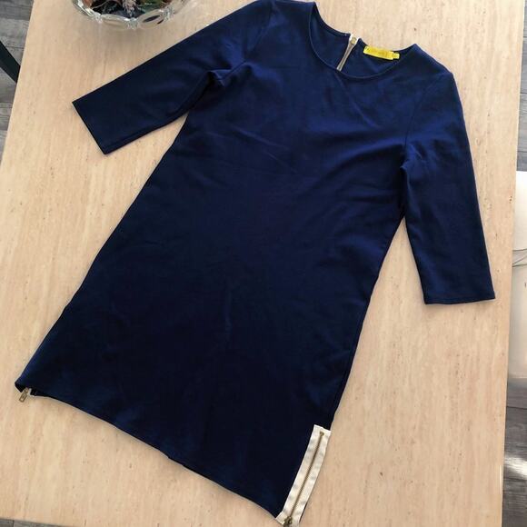 Apt. No. 8 Boutique Navy Three Quarter Sleeve Zipper Side Mini Shift Dress Small - Picture 1 of 9
